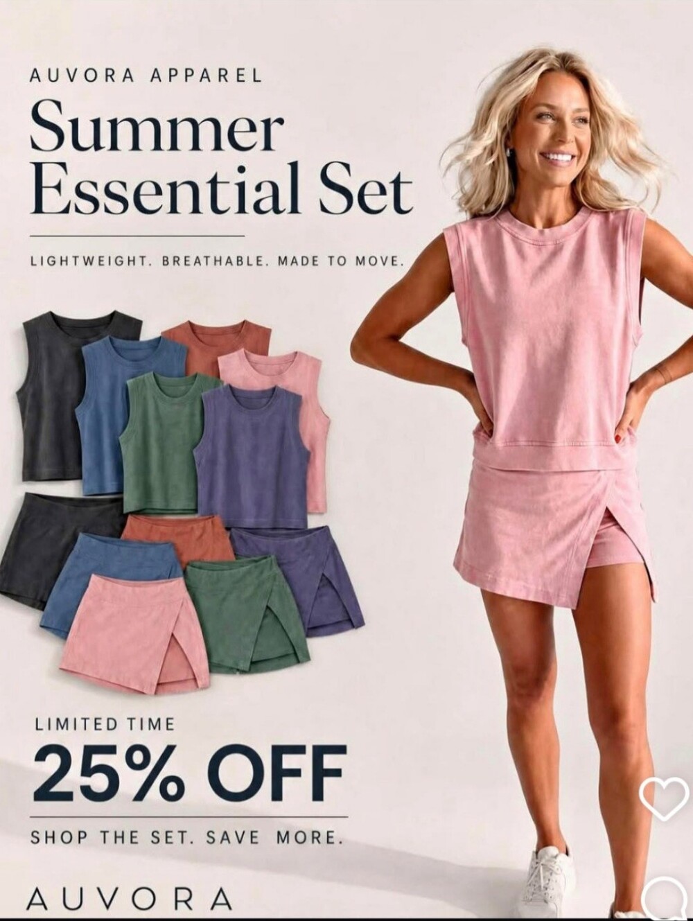 Auvora Lightweight Tank & Skort Set in Black